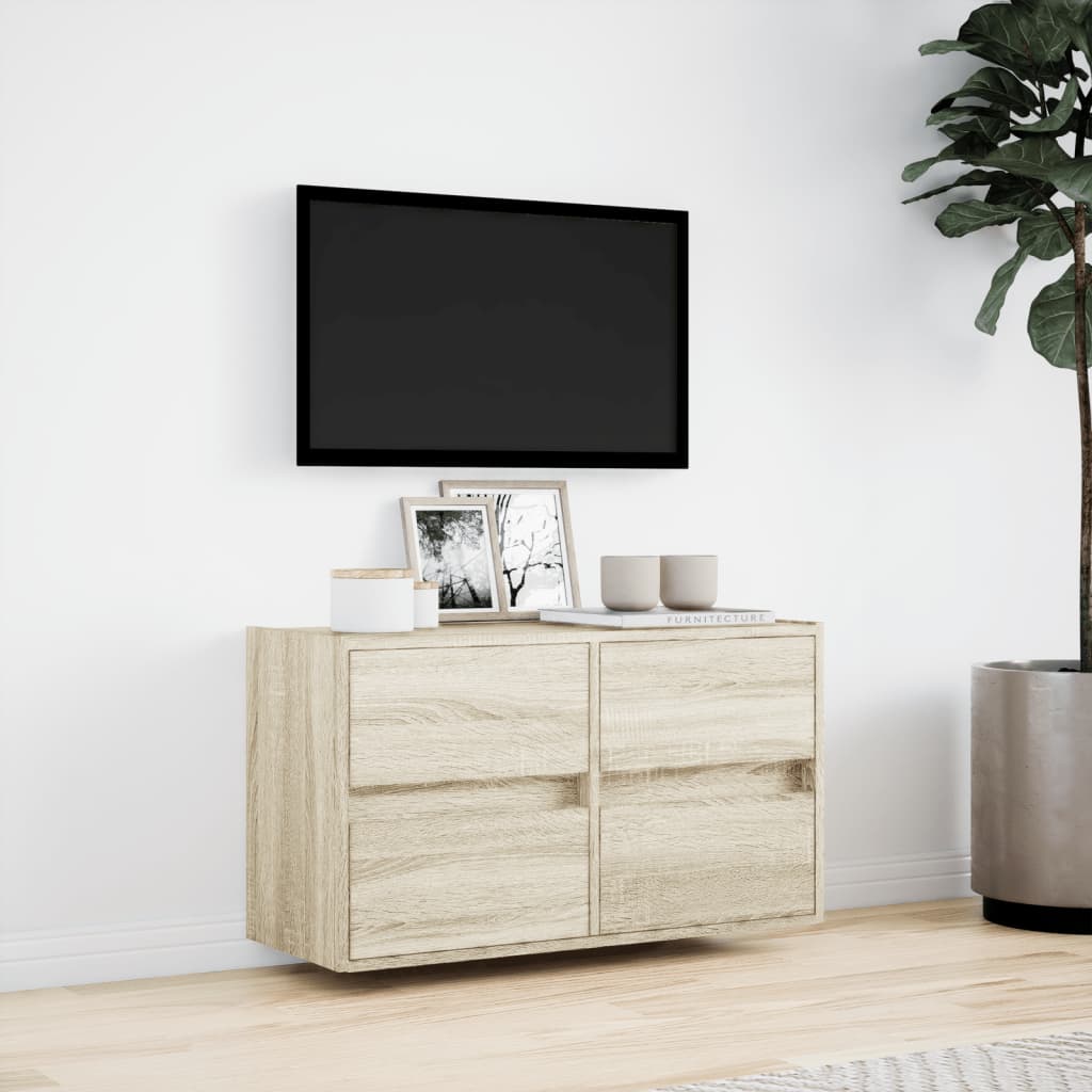 Tv-wandmeubel met LED-verlichting 80x31x45 cm sonoma eikenkleur is nu te koop bij PeponiXL, paradijselijk wonen!