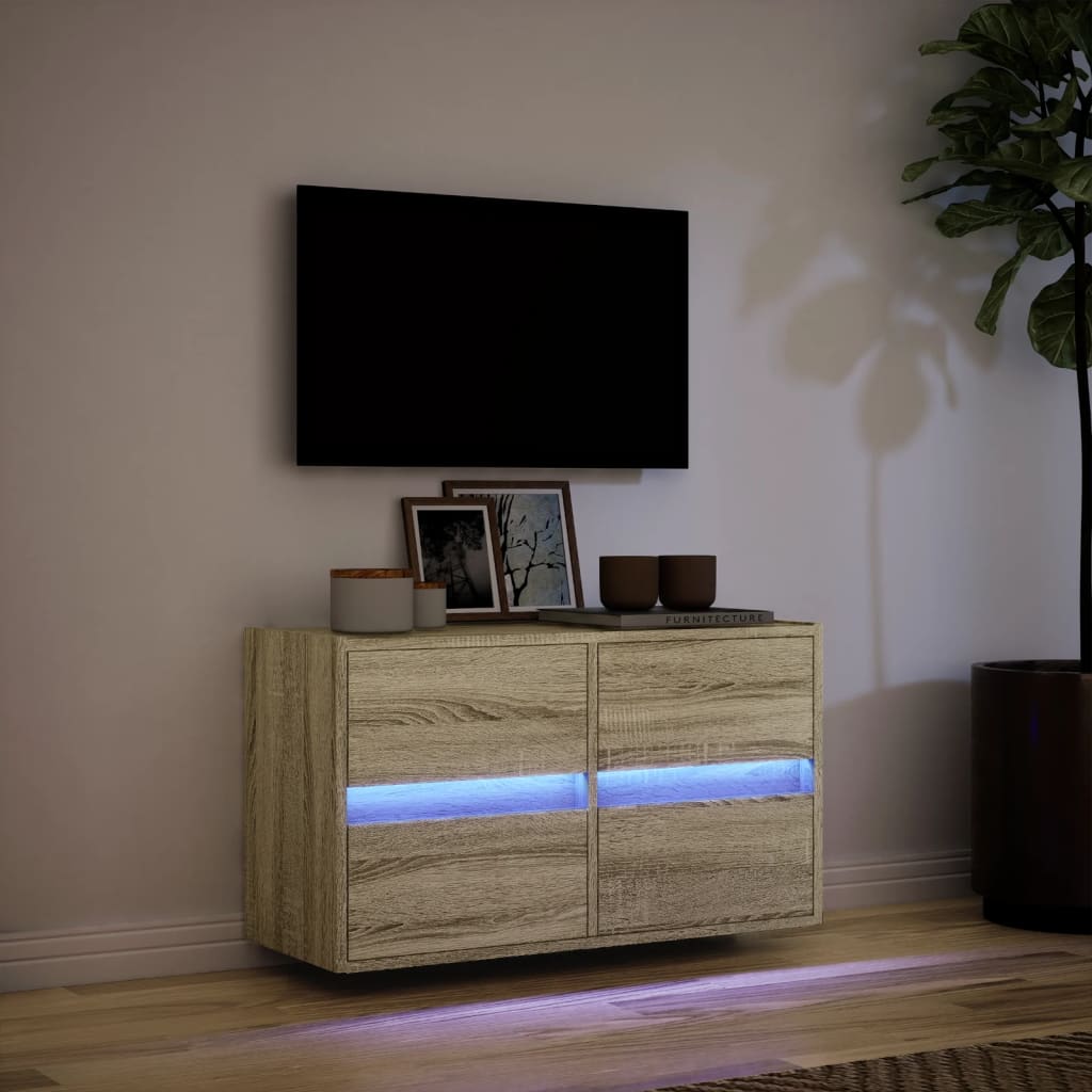 Tv-wandmeubel met LED-verlichting 80x31x45 cm sonoma eikenkleur is nu te koop bij PeponiXL, paradijselijk wonen!