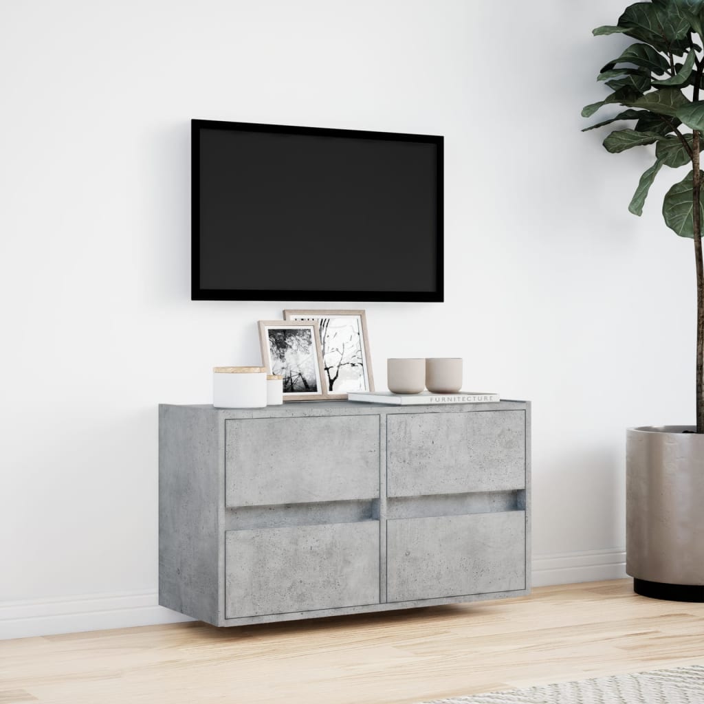 Tv-wandmeubel met LED-verlichting 80x31x45 cm betongrijs is nu te koop bij PeponiXL, paradijselijk wonen!