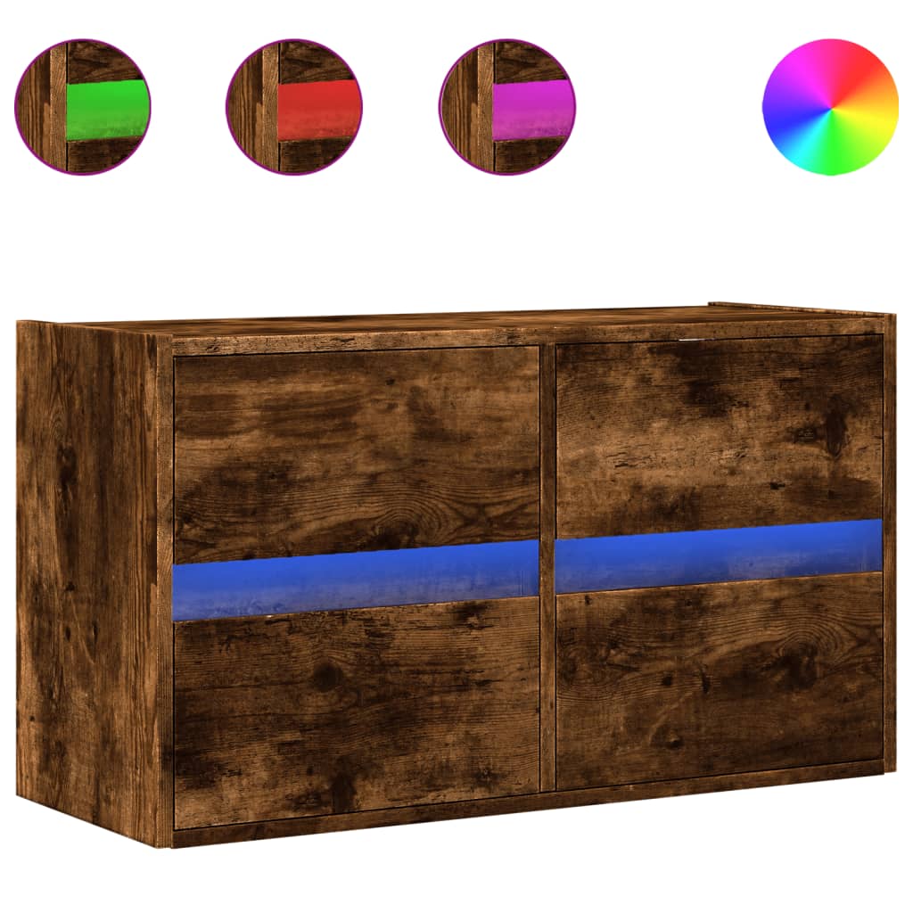 Tv-wandmeubel met LED-verlichting 80x31x45 cm gerookt eiken is nu te koop bij PeponiXL, paradijselijk wonen!