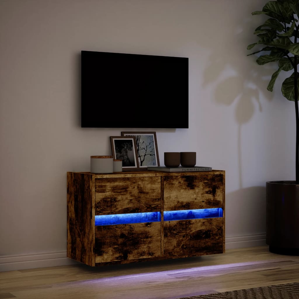 Tv-wandmeubel met LED-verlichting 80x31x45 cm gerookt eiken is nu te koop bij PeponiXL, paradijselijk wonen!