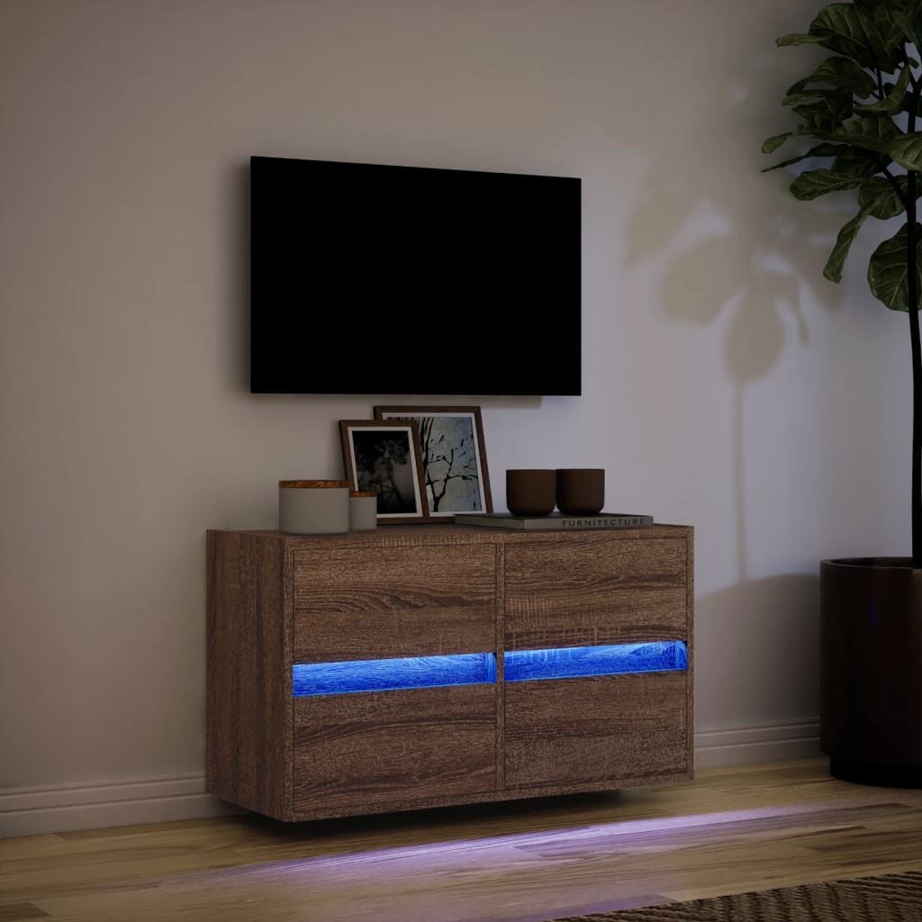 Tv-wandmeubel met LED-verlichting 80x31x45 cm bruin eikenkleur is nu te koop bij PeponiXL, paradijselijk wonen!