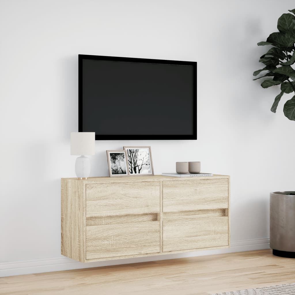 Tv-wandmeubel met LED-verlichting 100x31x45 cm sonoma eiken is nu te koop bij PeponiXL, paradijselijk wonen!
