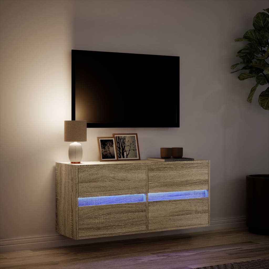 Tv-wandmeubel met LED-verlichting 100x31x45 cm sonoma eiken is nu te koop bij PeponiXL, paradijselijk wonen!