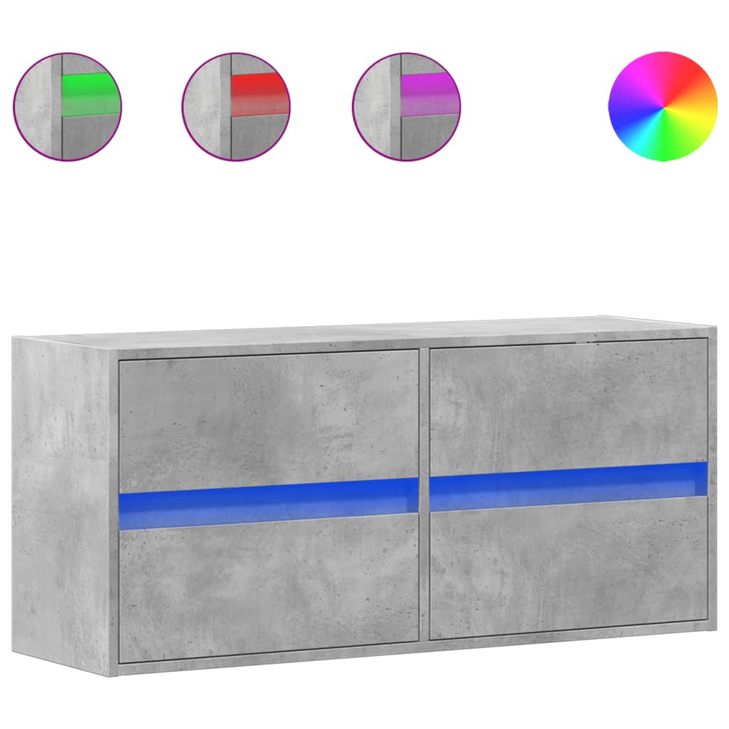 Tv-wandmeubel met LED-verlichting 100x31x45 cm betongrijs is nu te koop bij PeponiXL, paradijselijk wonen!