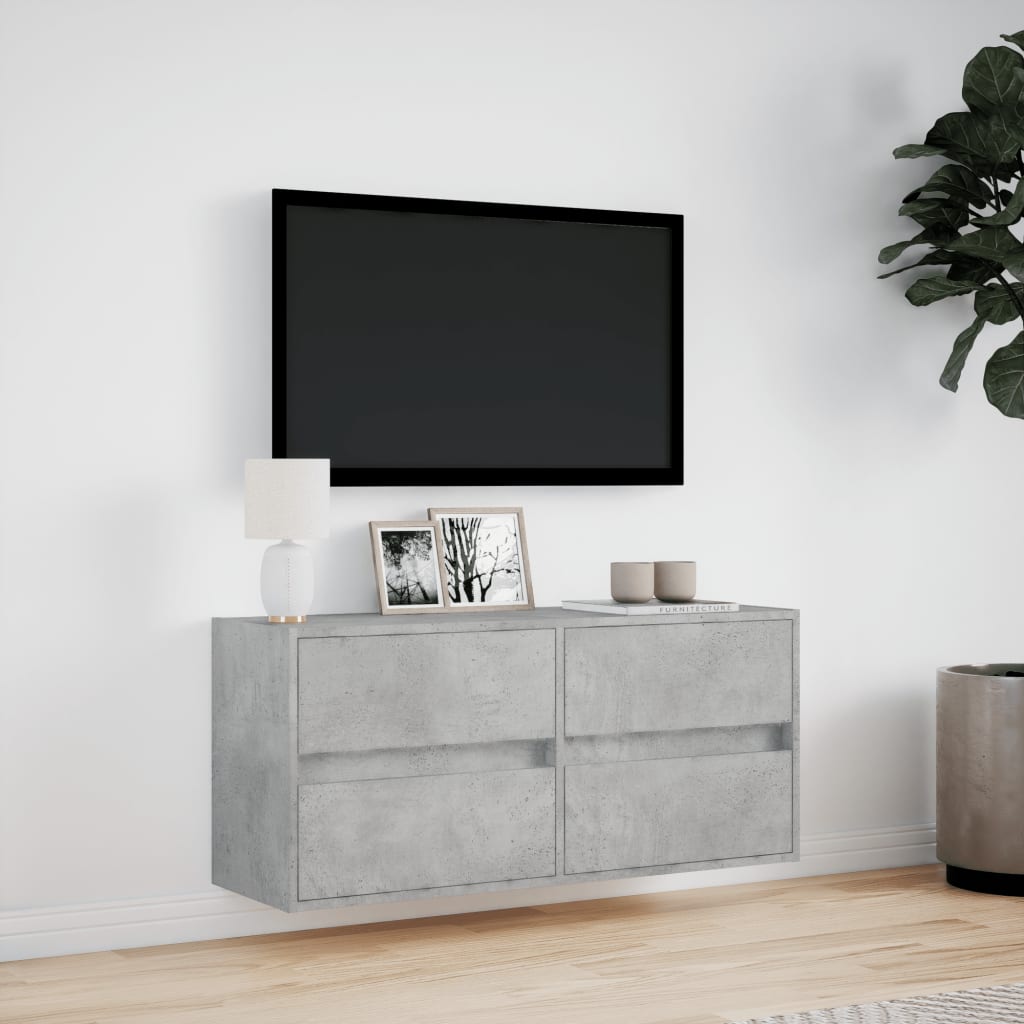 Tv-wandmeubel met LED-verlichting 100x31x45 cm betongrijs is nu te koop bij PeponiXL, paradijselijk wonen!