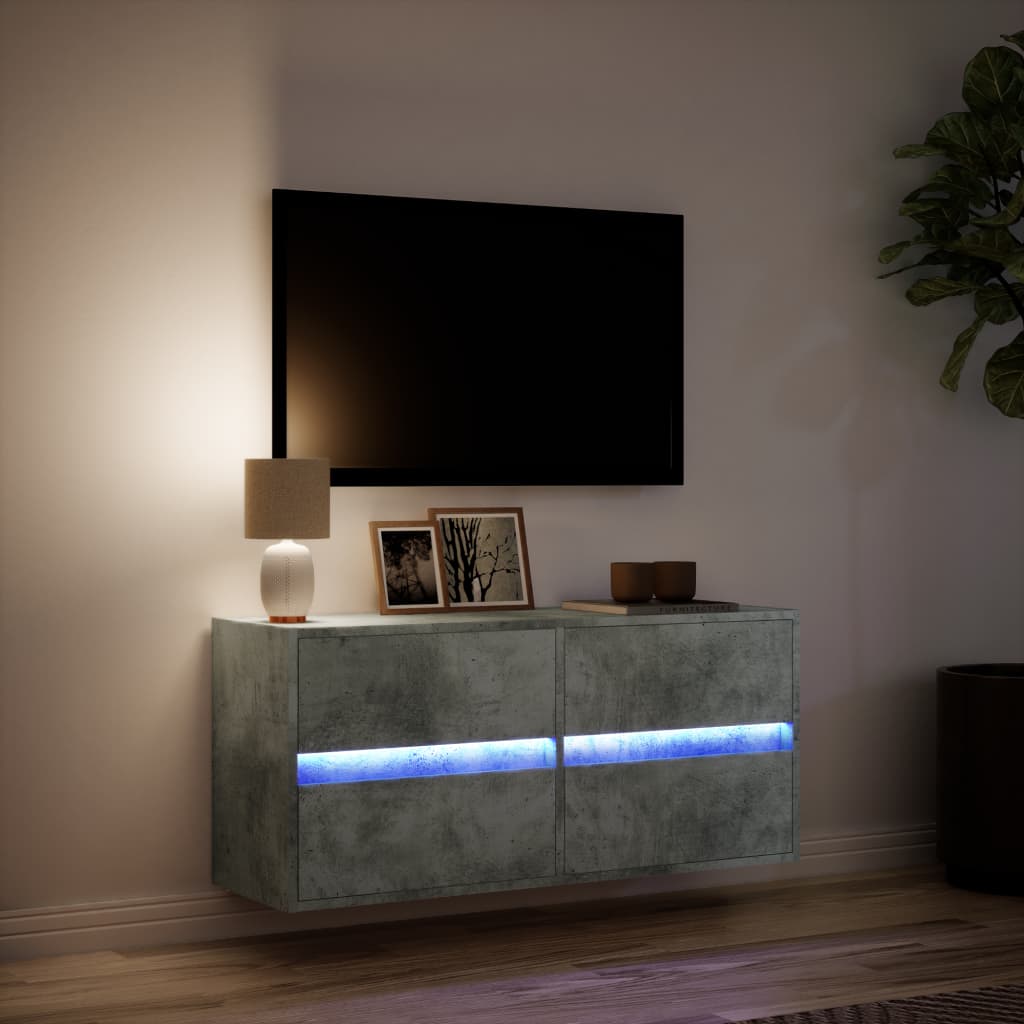 Tv-wandmeubel met LED-verlichting 100x31x45 cm betongrijs is nu te koop bij PeponiXL, paradijselijk wonen!