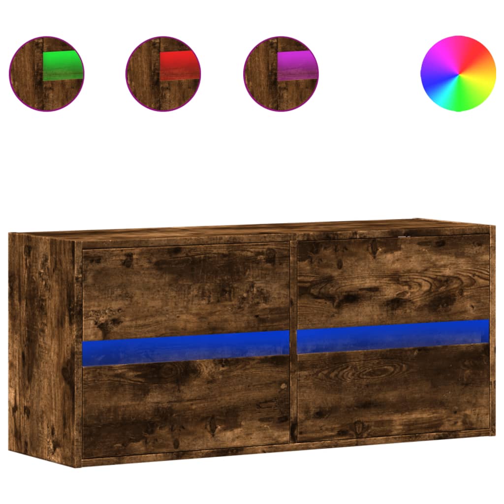 Tv-wandmeubel met LED-verlichting 100x31x45 cm gerookt eiken is nu te koop bij PeponiXL, paradijselijk wonen!