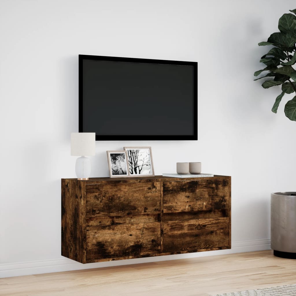 Tv-wandmeubel met LED-verlichting 100x31x45 cm gerookt eiken is nu te koop bij PeponiXL, paradijselijk wonen!