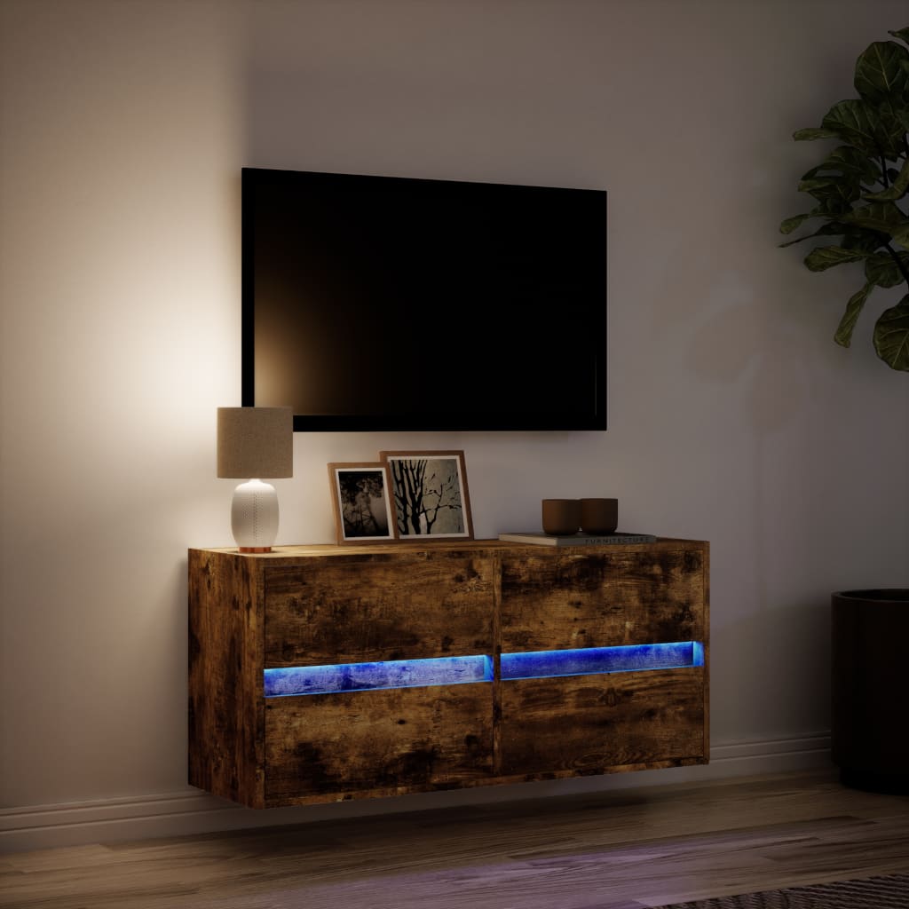 Tv-wandmeubel met LED-verlichting 100x31x45 cm gerookt eiken is nu te koop bij PeponiXL, paradijselijk wonen!
