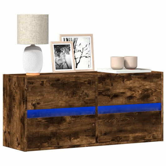 Tv-wandmeubel met LED-verlichting 100x31x45 cm gerookt eiken is nu te koop bij PeponiXL, paradijselijk wonen!