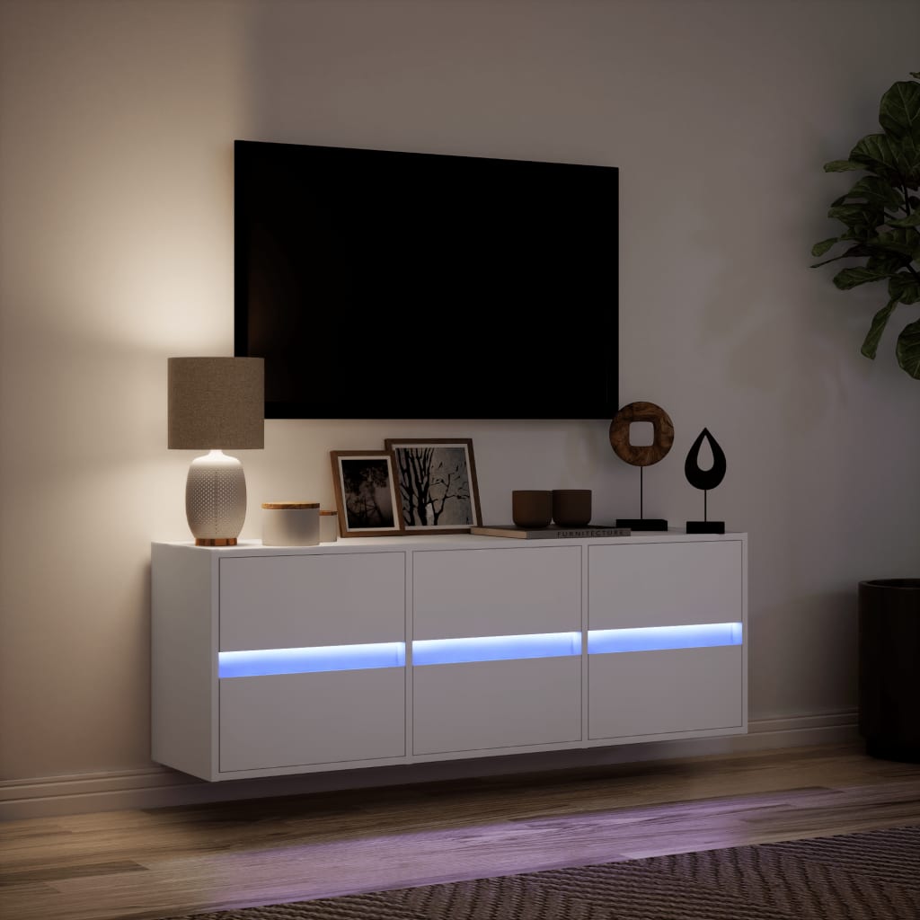 Tv-wandmeubel met LED-verlichting 130x31x45 cm wit is nu te koop bij PeponiXL, paradijselijk wonen!