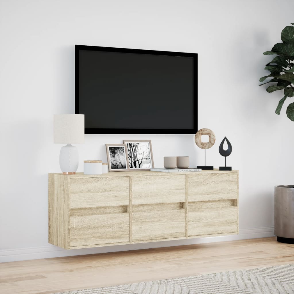 Tv-wandmeubel met LED-verlichting 130x31x45 cm sonoma eiken is nu te koop bij PeponiXL, paradijselijk wonen!