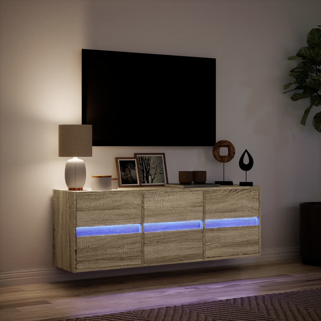Tv-wandmeubel met LED-verlichting 130x31x45 cm sonoma eiken is nu te koop bij PeponiXL, paradijselijk wonen!