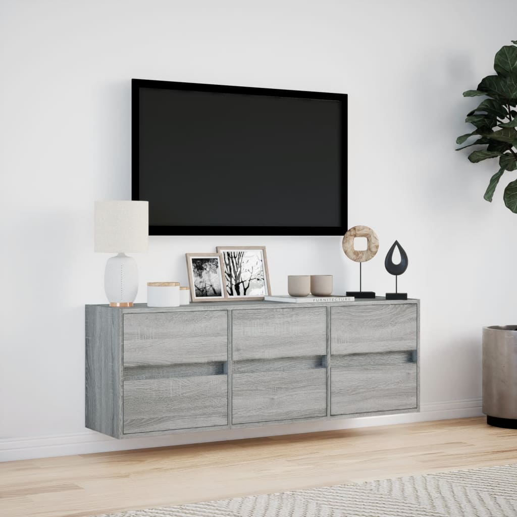 Tv-wandmeubel met LED-verlichting 130x31x45 cm grijs sonoma is nu te koop bij PeponiXL, paradijselijk wonen!