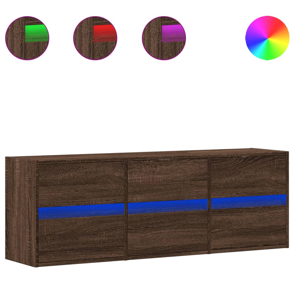 Tv-wandmeubel met LED-verlichting 130x31x45 cm bruin eikenkleur is nu te koop bij PeponiXL, paradijselijk wonen!