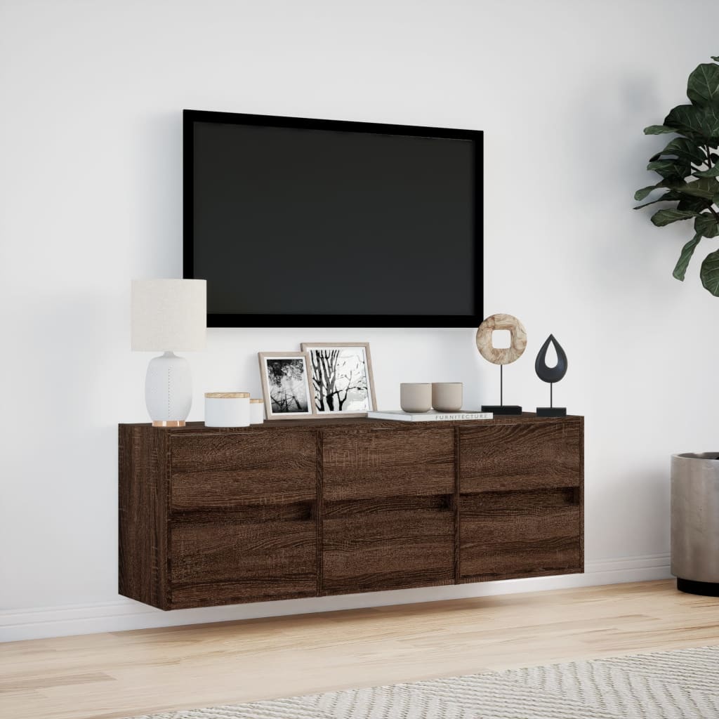 Tv-wandmeubel met LED-verlichting 130x31x45 cm bruin eikenkleur is nu te koop bij PeponiXL, paradijselijk wonen!