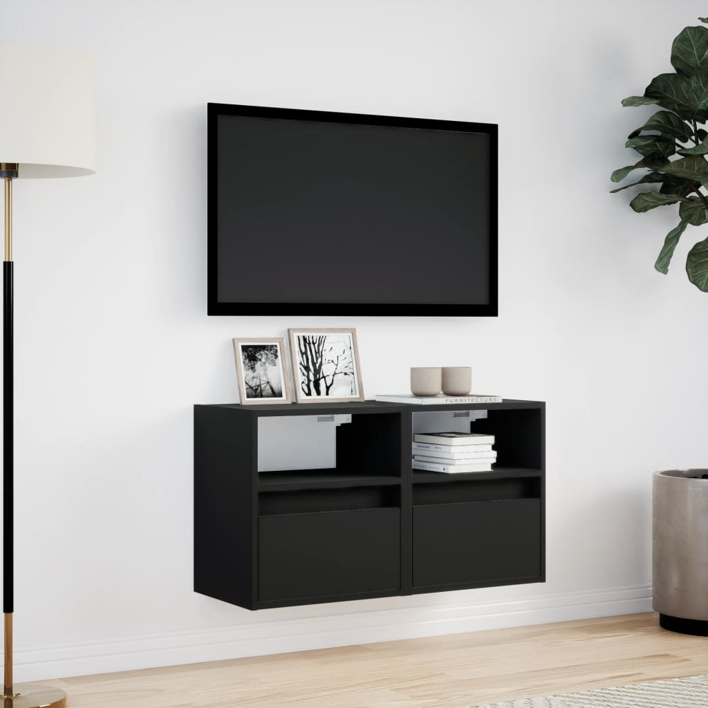 Tv-wandmeubels met LED-verlichting 2 st 41x31x45 cm zwart is nu te koop bij PeponiXL, paradijselijk wonen!