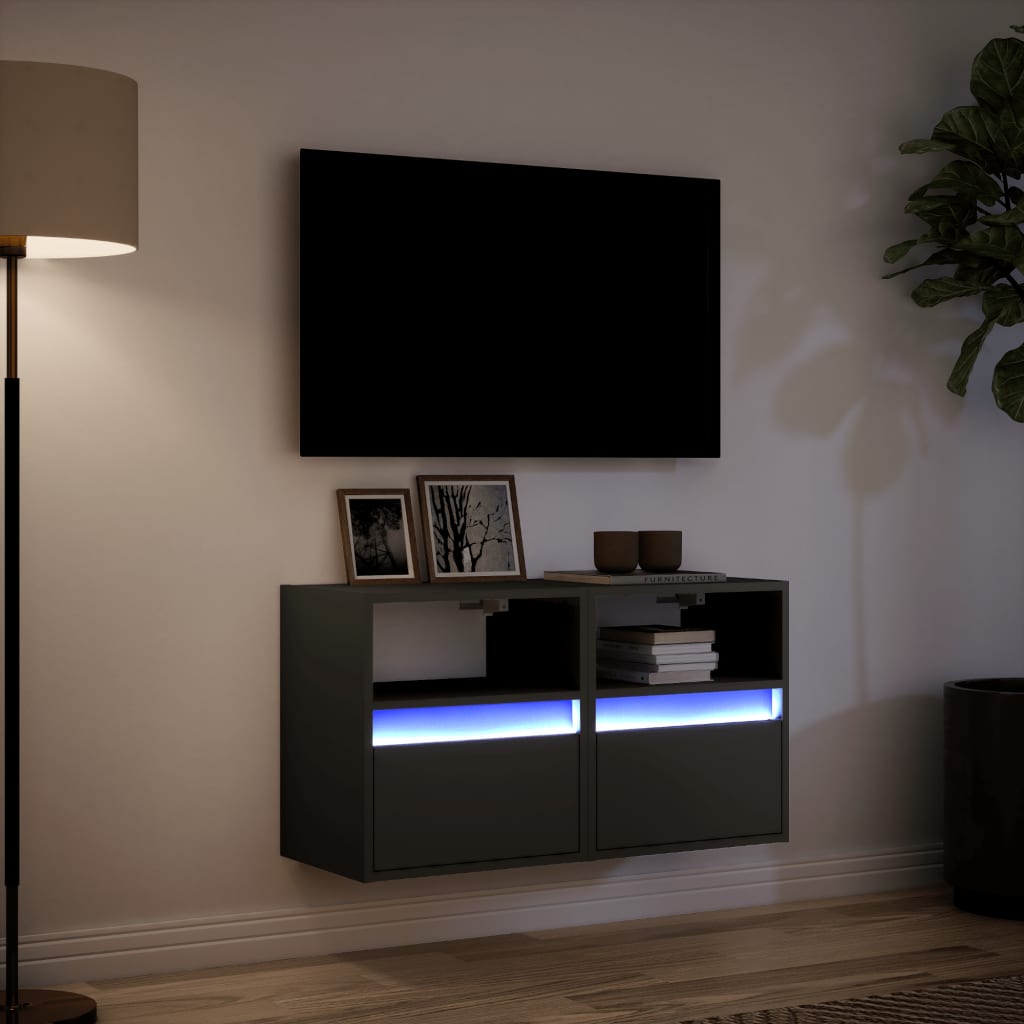 Tv-wandmeubels met LED-verlichting 2 st 41x31x45 cm zwart is nu te koop bij PeponiXL, paradijselijk wonen!