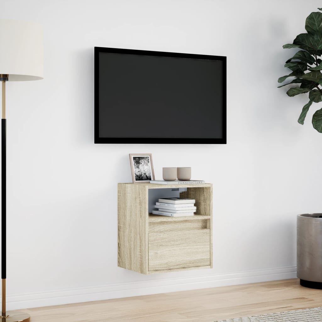 Tv-wandmeubel met LED-verlichting 41x31x45 cm sonoma eikenkleur is nu te koop bij PeponiXL, paradijselijk wonen!