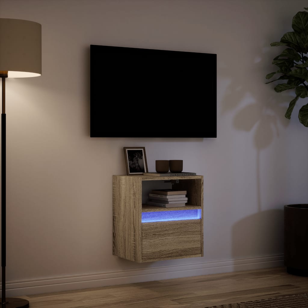 Tv-wandmeubel met LED-verlichting 41x31x45 cm sonoma eikenkleur is nu te koop bij PeponiXL, paradijselijk wonen!