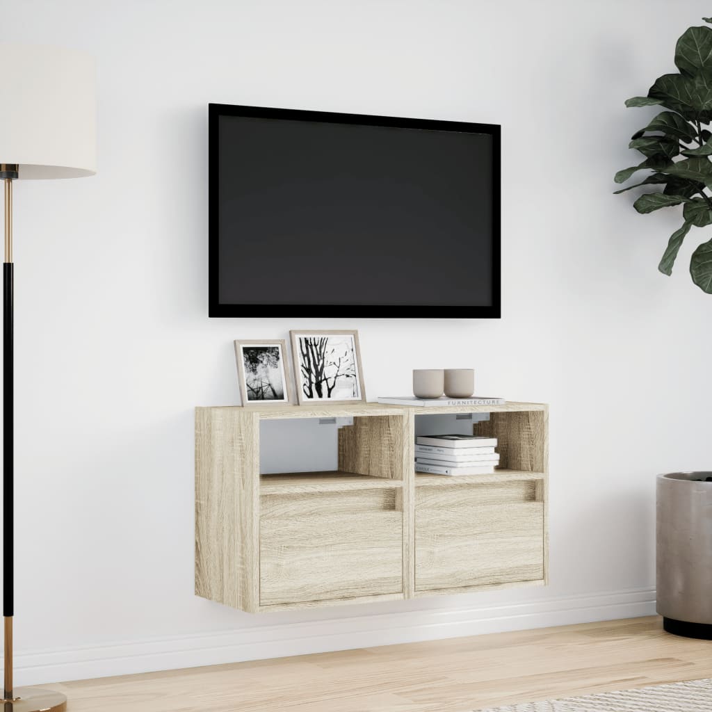 Tv-wandmeubels met LED 2 st 41x31x45 cm sonoma eikenkleurig is nu te koop bij PeponiXL, paradijselijk wonen!