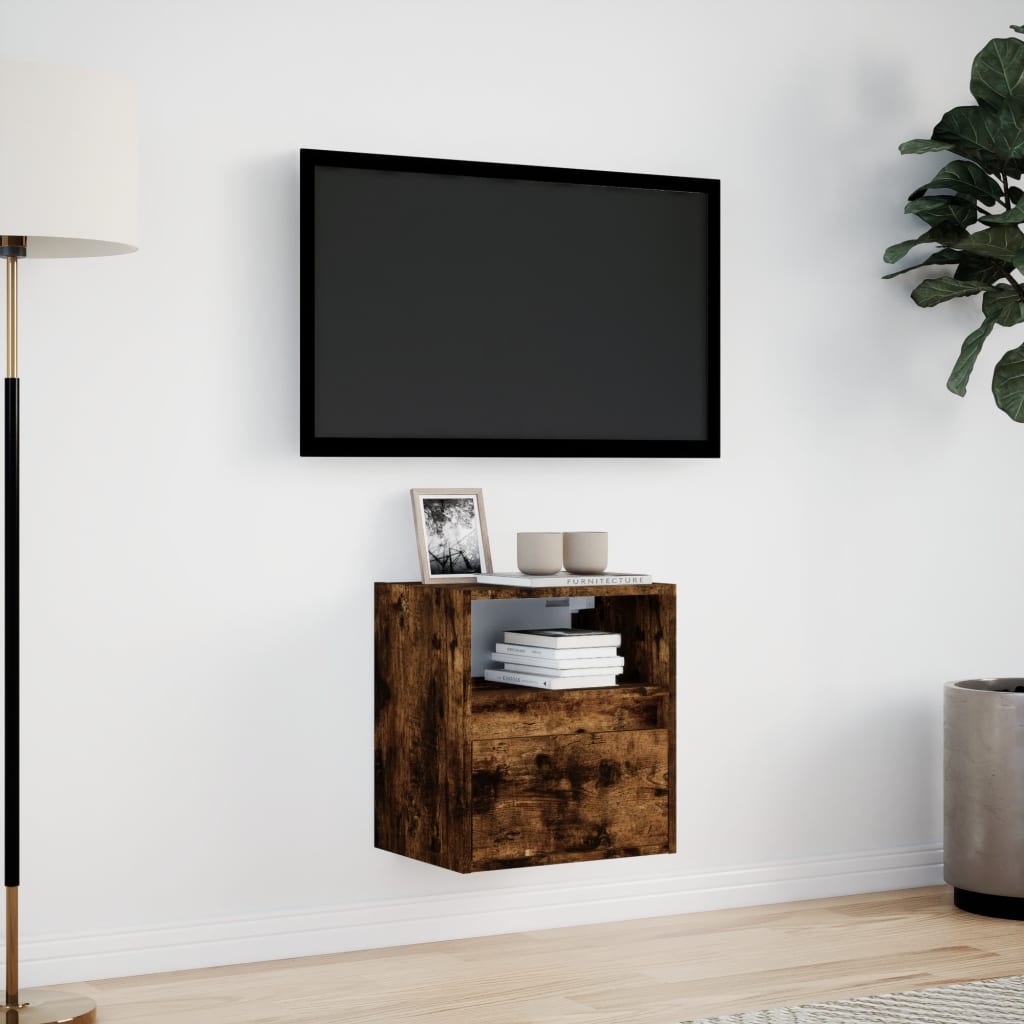 Tv-wandmeubel met LED-verlichting 41x31x45 cm gerookt eiken is nu te koop bij PeponiXL, paradijselijk wonen!