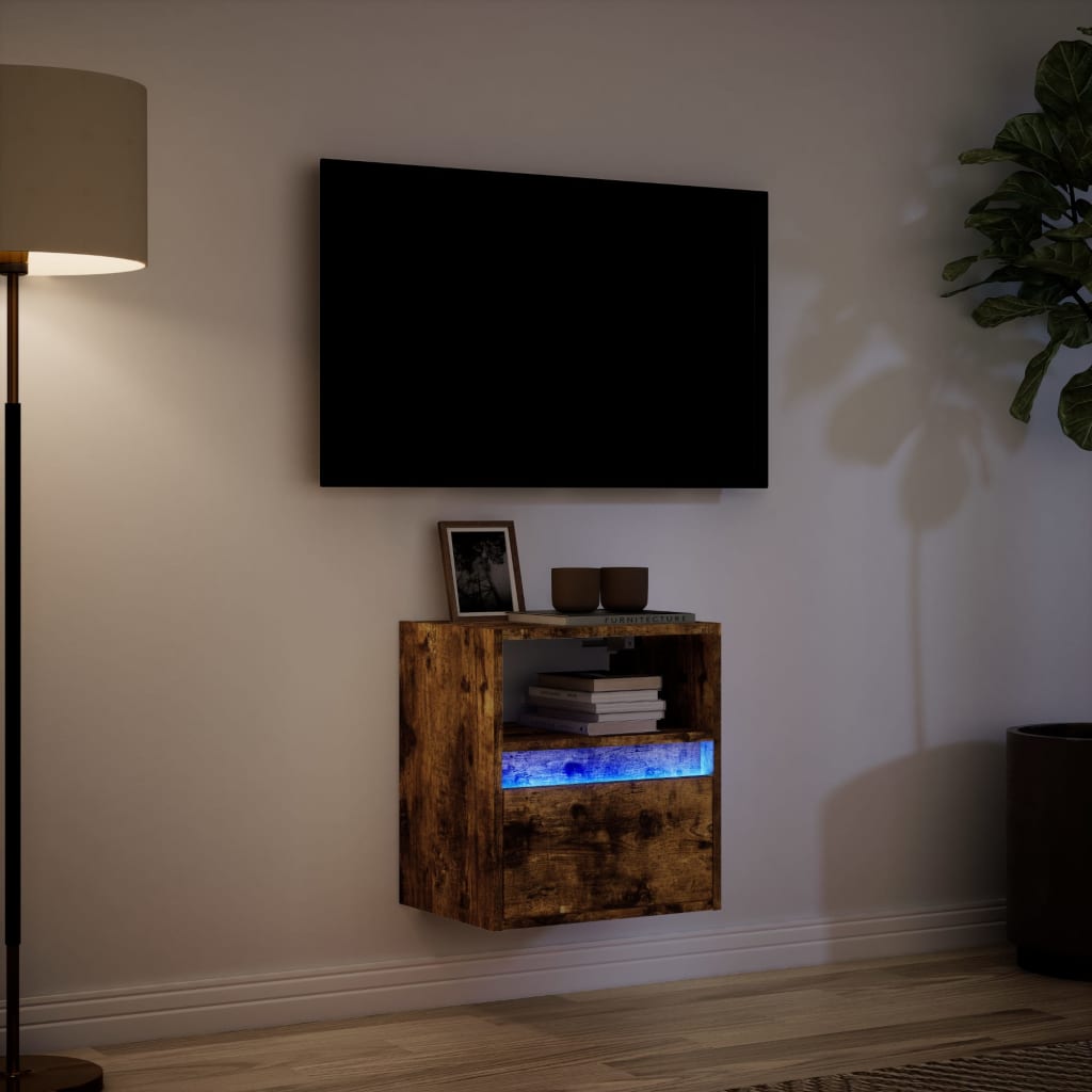 Tv-wandmeubel met LED-verlichting 41x31x45 cm gerookt eiken is nu te koop bij PeponiXL, paradijselijk wonen!