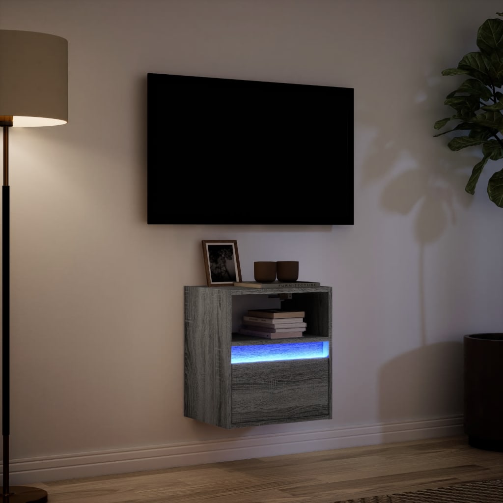 Tv-wandmeubel met LED-verlichting 41x31x45 cm grijs sonoma is nu te koop bij PeponiXL, paradijselijk wonen!