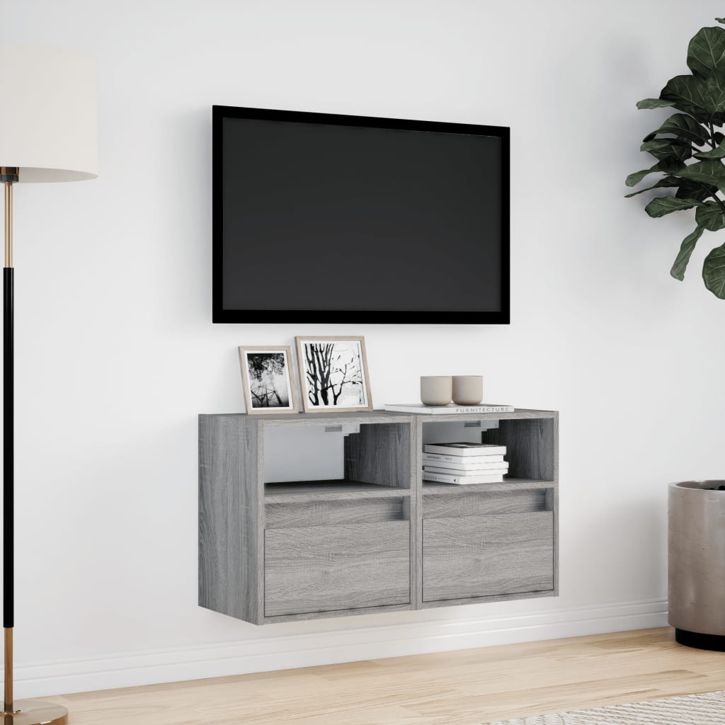 Tv-wandmeubels met LED 2 st 41x31x45 cm grijs sonoma eikenkleur is nu te koop bij PeponiXL, paradijselijk wonen!
