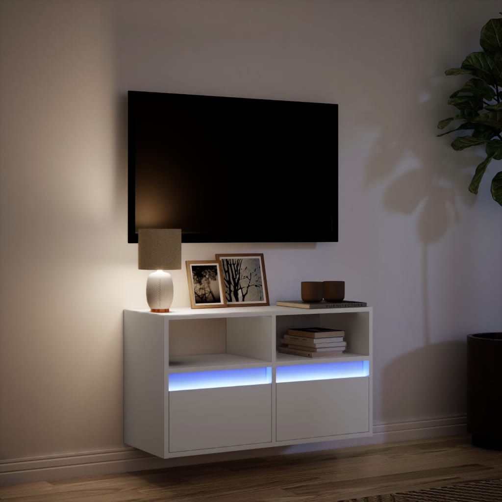 Tv-wandmeubel met LED-verlichting 80x31x45 cm wit is nu te koop bij PeponiXL, paradijselijk wonen!