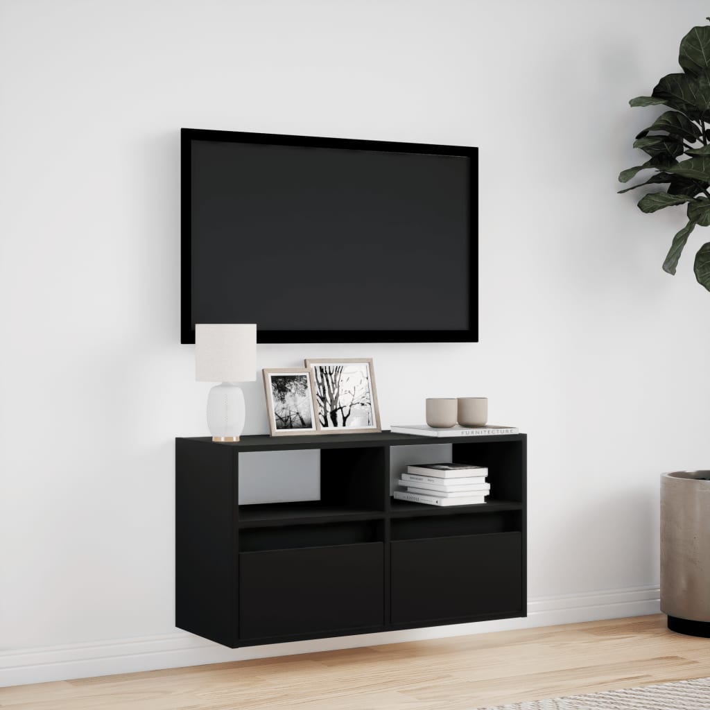 Tv-wandmeubel met LED-verlichting 80x31x45 cm zwart is nu te koop bij PeponiXL, paradijselijk wonen!