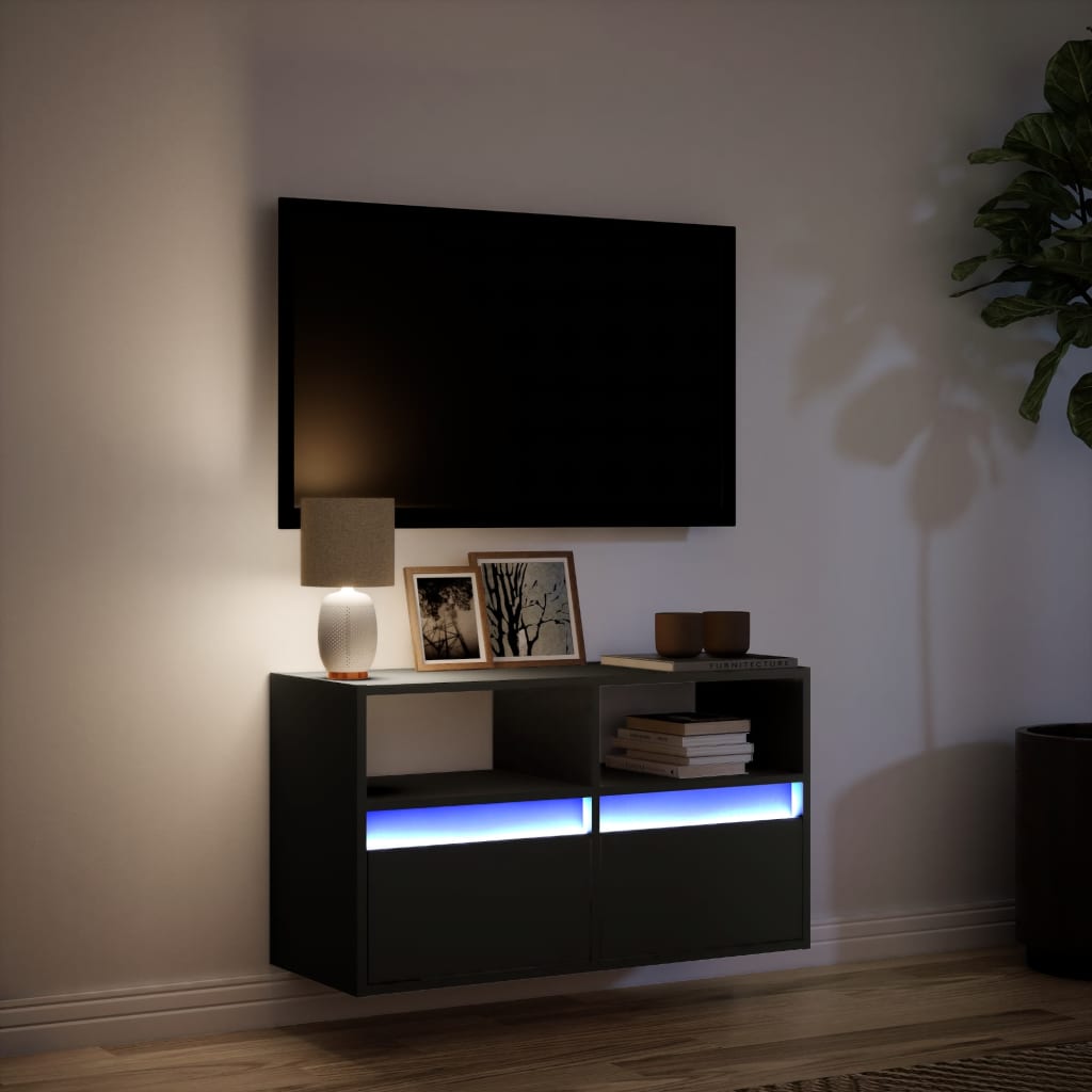 Tv-wandmeubel met LED-verlichting 80x31x45 cm zwart is nu te koop bij PeponiXL, paradijselijk wonen!