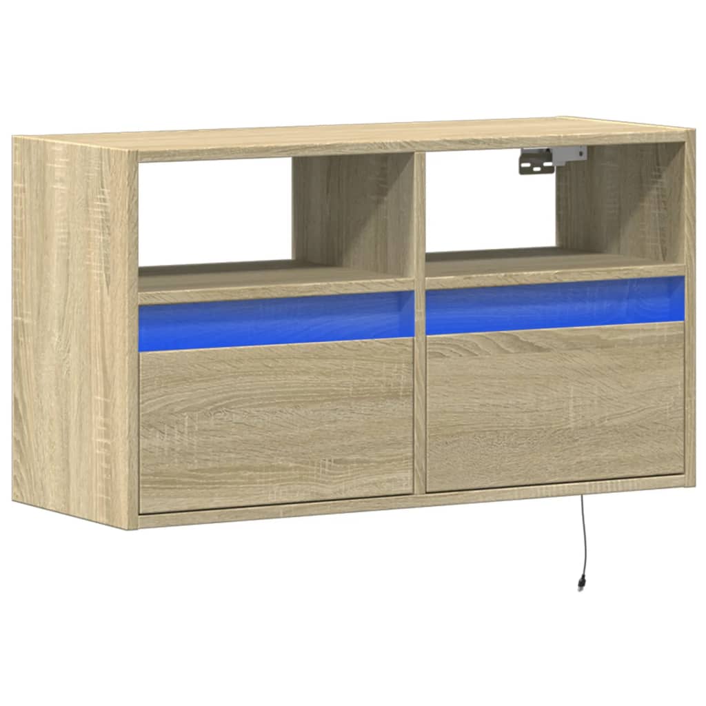 Tv-wandmeubel met LED-verlichting 80x31x45 cm sonoma eikenkleur is nu te koop bij PeponiXL, paradijselijk wonen!