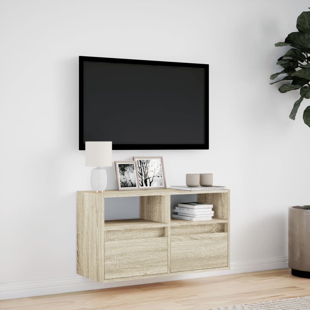 Tv-wandmeubel met LED-verlichting 80x31x45 cm sonoma eikenkleur is nu te koop bij PeponiXL, paradijselijk wonen!