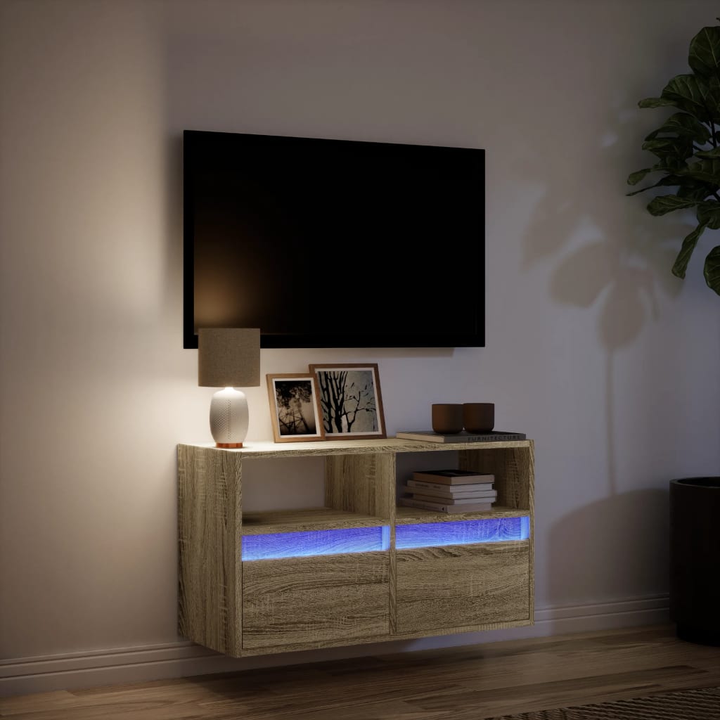 Tv-wandmeubel met LED-verlichting 80x31x45 cm sonoma eikenkleur is nu te koop bij PeponiXL, paradijselijk wonen!