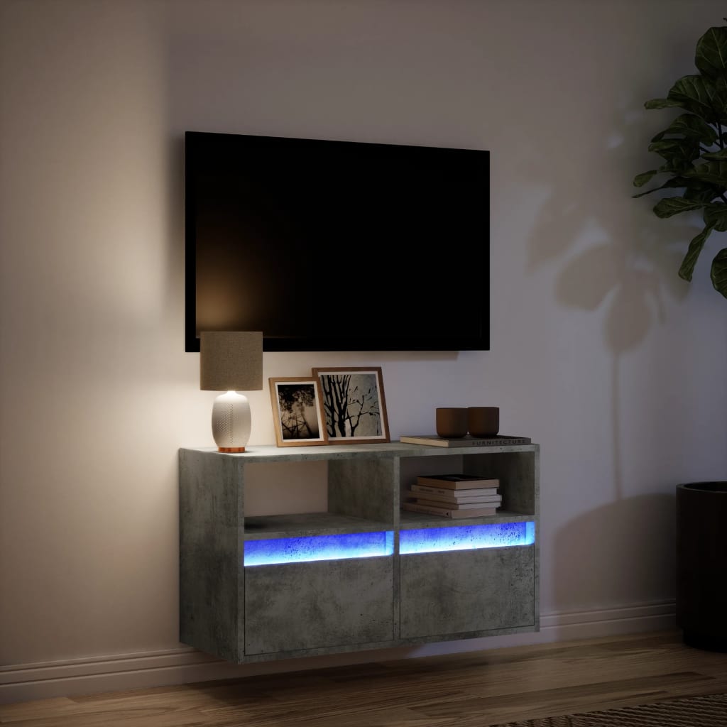 Tv-wandmeubel met LED-verlichting 80x31x45 cm betongrijs is nu te koop bij PeponiXL, paradijselijk wonen!