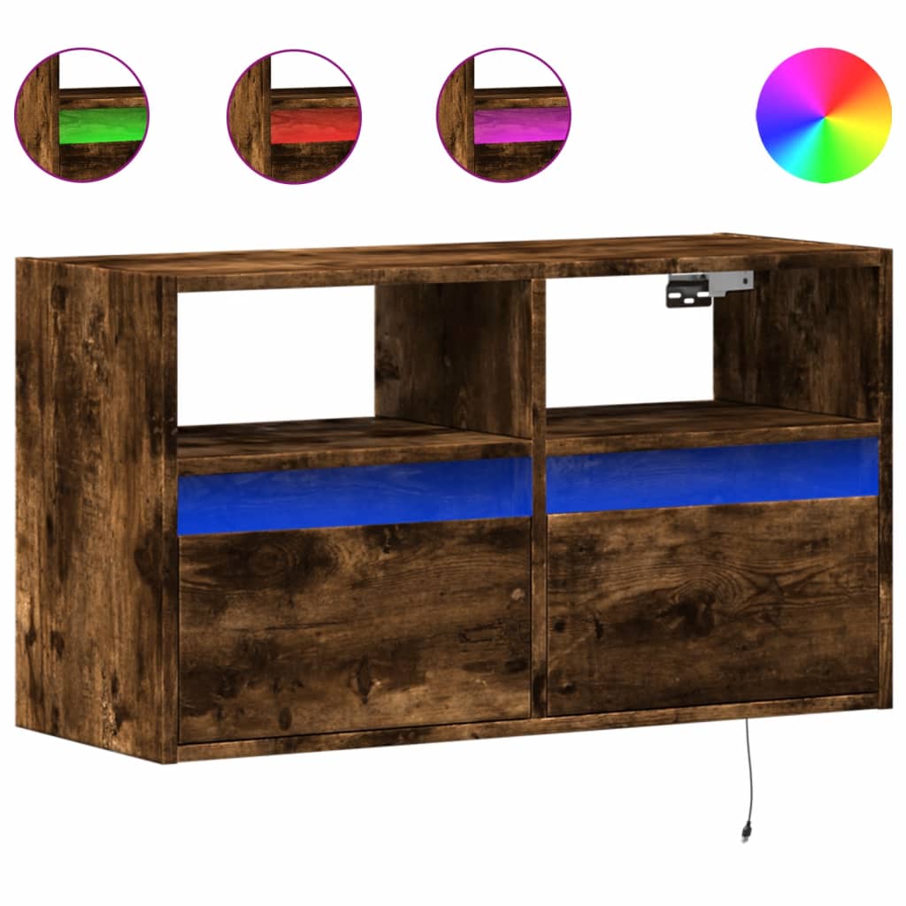 Tv-wandmeubel met LED-verlichting 80x31x45 cm gerookt eiken is nu te koop bij PeponiXL, paradijselijk wonen!