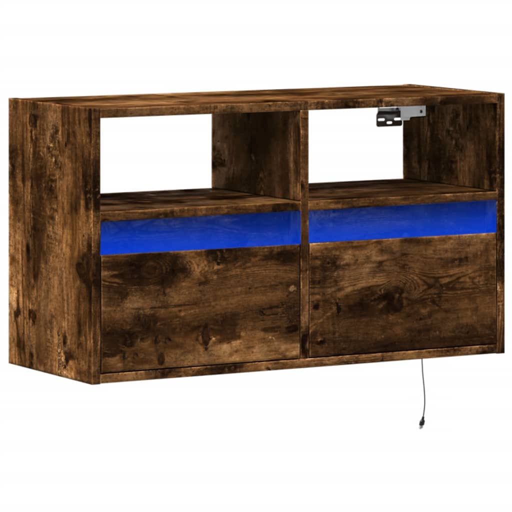 Tv-wandmeubel met LED-verlichting 80x31x45 cm gerookt eiken is nu te koop bij PeponiXL, paradijselijk wonen!