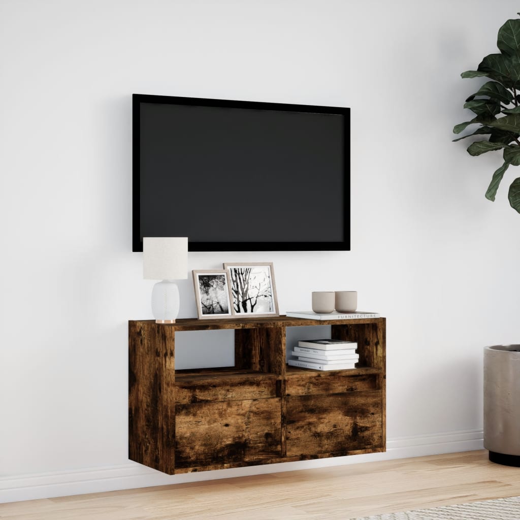 Tv-wandmeubel met LED-verlichting 80x31x45 cm gerookt eiken is nu te koop bij PeponiXL, paradijselijk wonen!