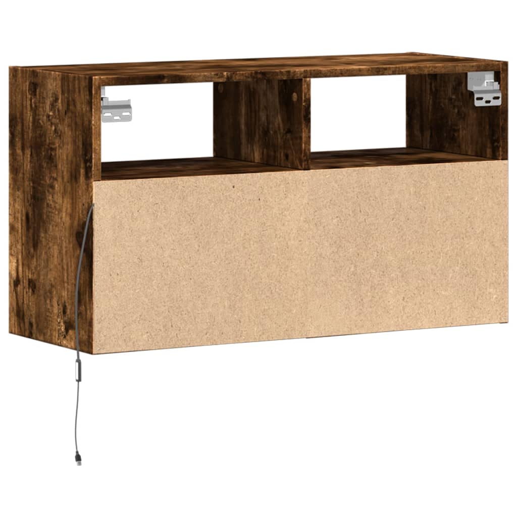 Tv-wandmeubel met LED-verlichting 80x31x45 cm gerookt eiken is nu te koop bij PeponiXL, paradijselijk wonen!