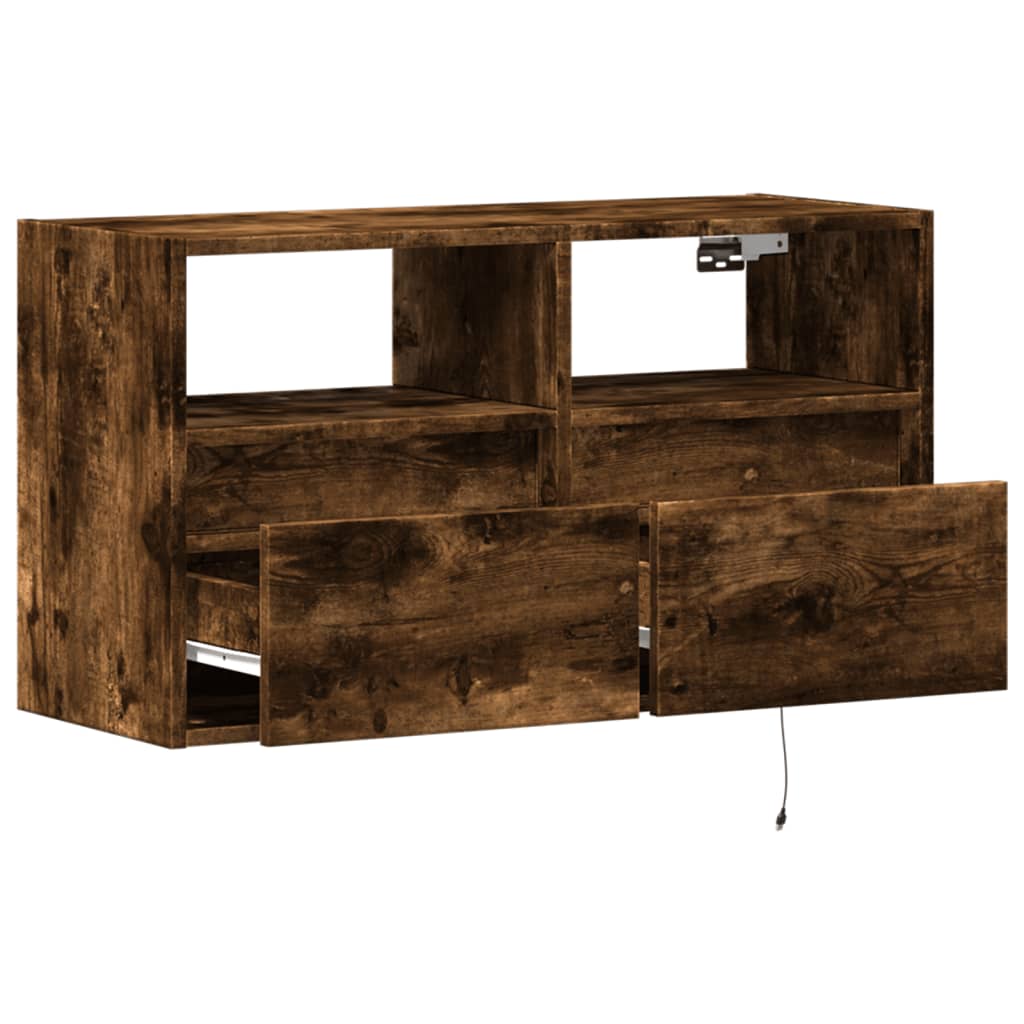 Tv-wandmeubel met LED-verlichting 80x31x45 cm gerookt eiken is nu te koop bij PeponiXL, paradijselijk wonen!