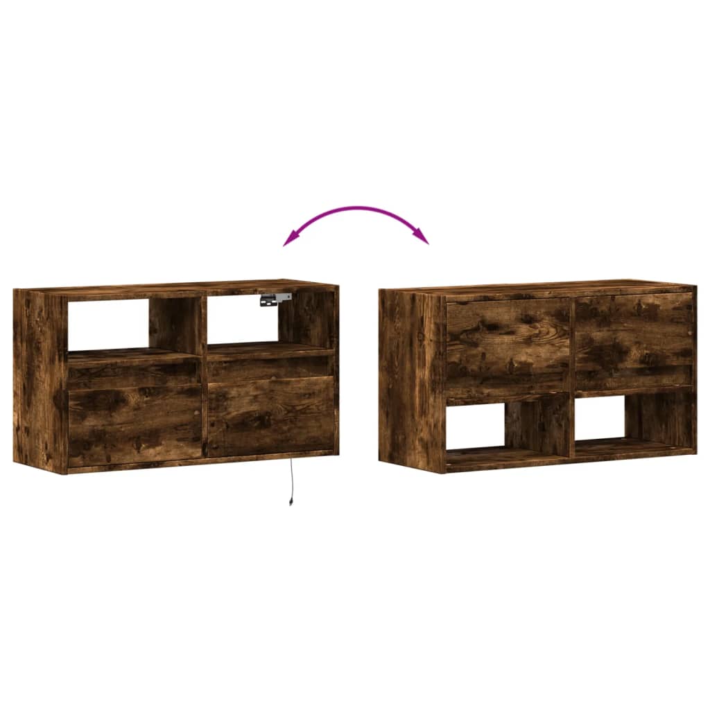 Tv-wandmeubel met LED-verlichting 80x31x45 cm gerookt eiken is nu te koop bij PeponiXL, paradijselijk wonen!