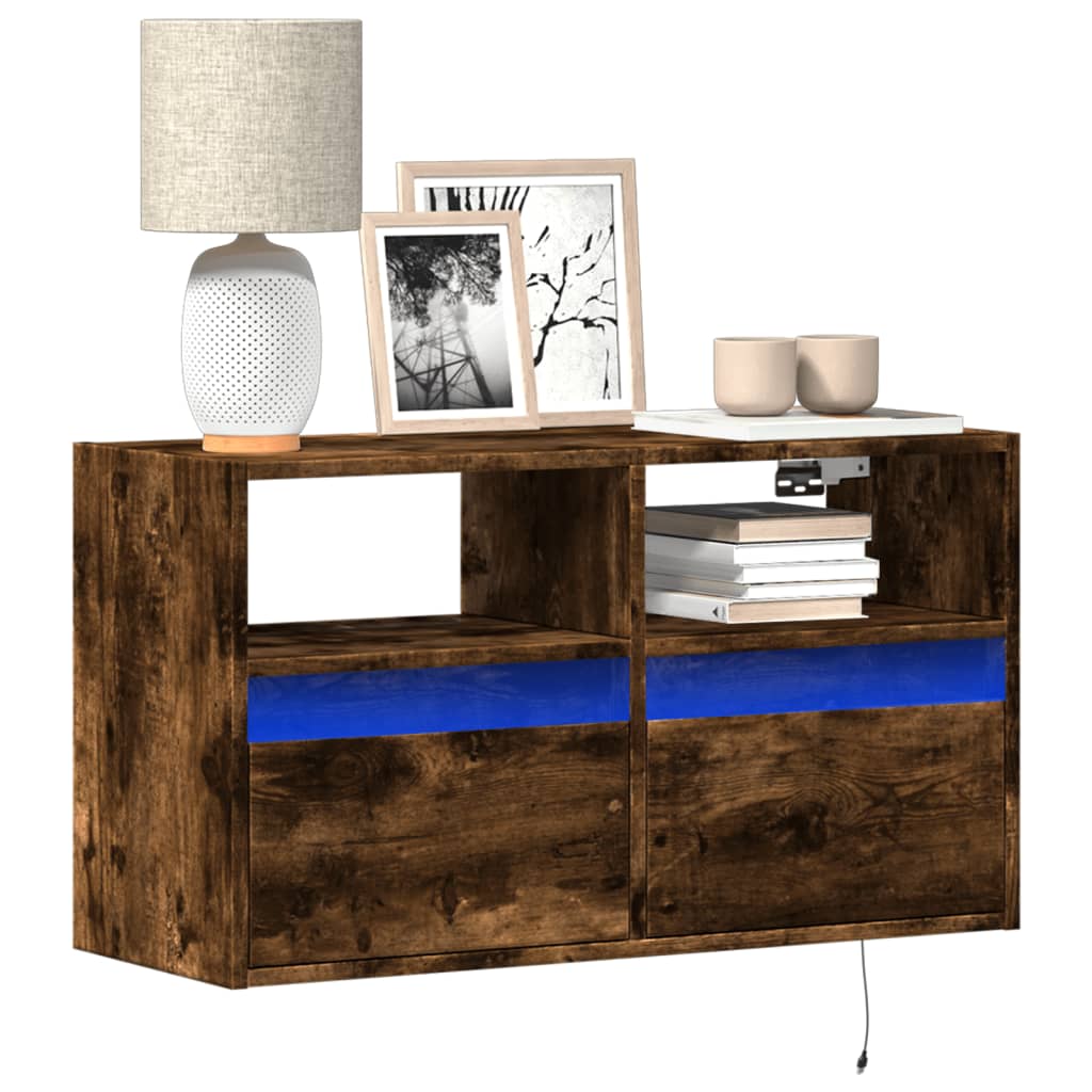 Tv-wandmeubel met LED-verlichting 80x31x45 cm gerookt eiken is nu te koop bij PeponiXL, paradijselijk wonen!