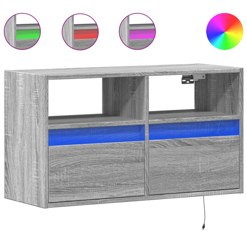 Tv-wandmeubel met LED 80x31x45 cm grijs sonoma eikenkleurig is nu te koop bij PeponiXL, paradijselijk wonen!