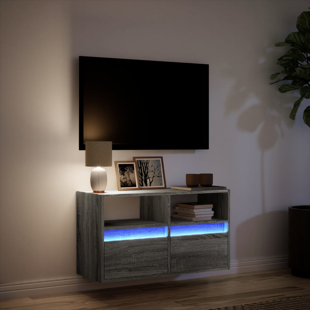 Tv-wandmeubel met LED 80x31x45 cm grijs sonoma eikenkleurig is nu te koop bij PeponiXL, paradijselijk wonen!