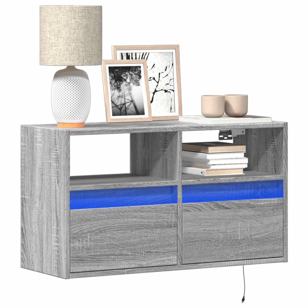 Tv-wandmeubel met LED 80x31x45 cm grijs sonoma eikenkleurig is nu te koop bij PeponiXL, paradijselijk wonen!
