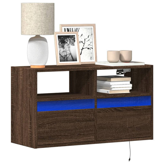 Tv-wandmeubel met LED-verlichting 80x31x45 cm bruin eikenkleur is nu te koop bij PeponiXL, paradijselijk wonen!
