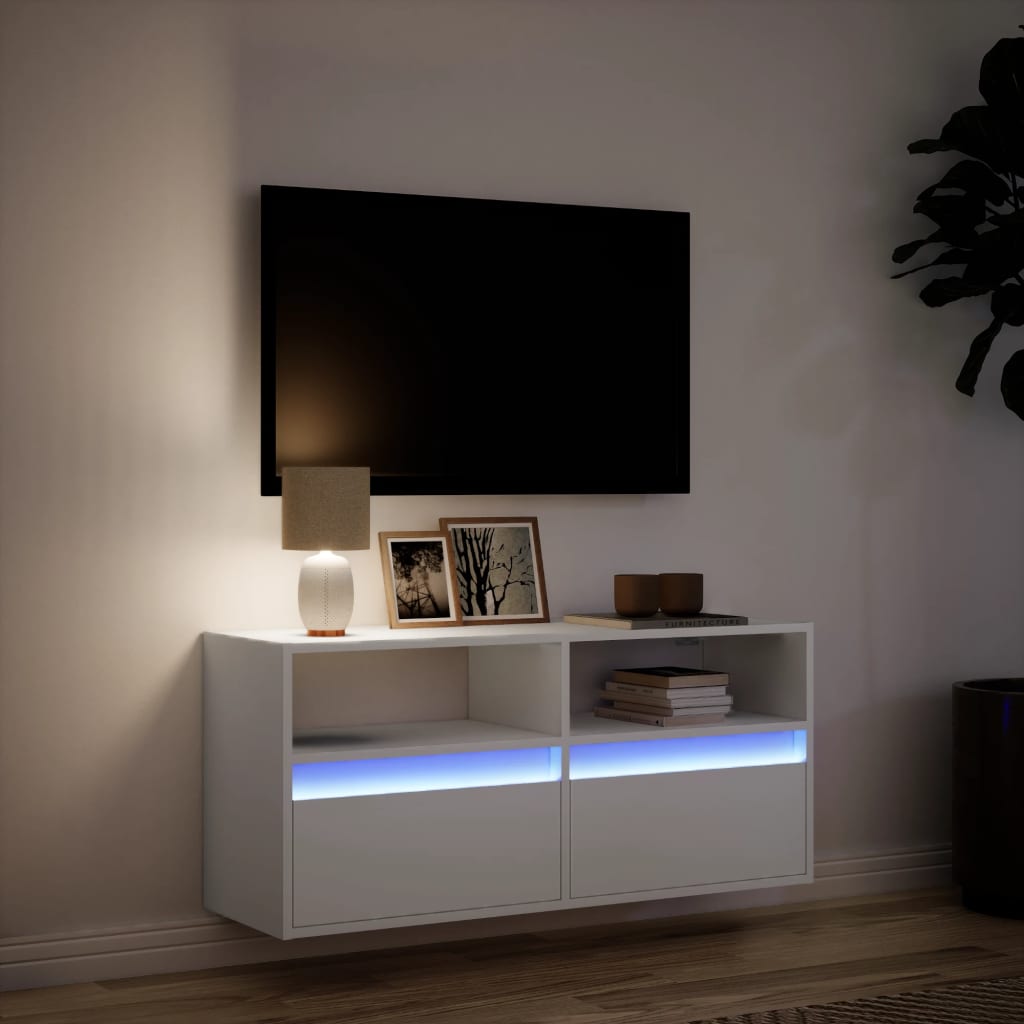 Tv-wandmeubel met LED-verlichting 100x31x45 cm wit is nu te koop bij PeponiXL, paradijselijk wonen!