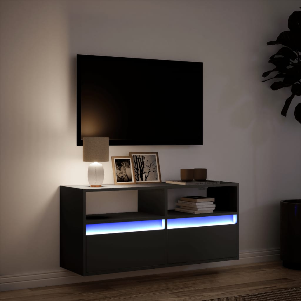 Tv-wandmeubel met LED-verlichting 100x31x45 cm zwart is nu te koop bij PeponiXL, paradijselijk wonen!